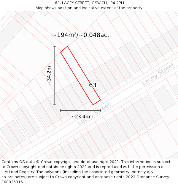 63, LACEY STREET, IPSWICH, IP4 2PH: Plot and title map