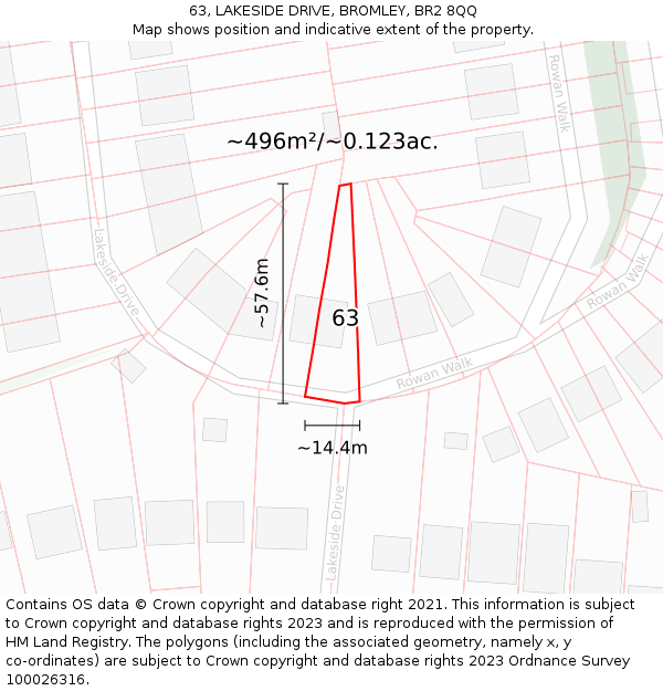 63, LAKESIDE DRIVE, BROMLEY, BR2 8QQ: Plot and title map