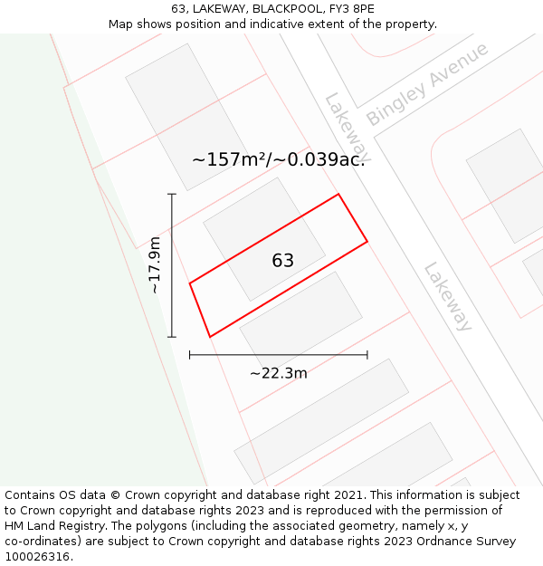 63, LAKEWAY, BLACKPOOL, FY3 8PE: Plot and title map