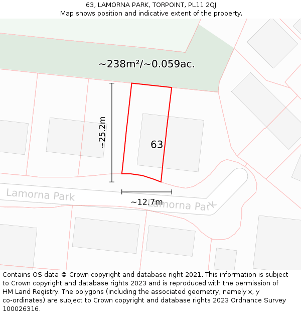 63, LAMORNA PARK, TORPOINT, PL11 2QJ: Plot and title map