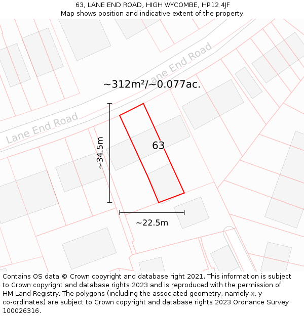 63, LANE END ROAD, HIGH WYCOMBE, HP12 4JF: Plot and title map