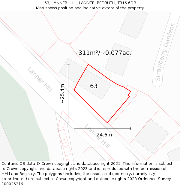 63, LANNER HILL, LANNER, REDRUTH, TR16 6DB: Plot and title map
