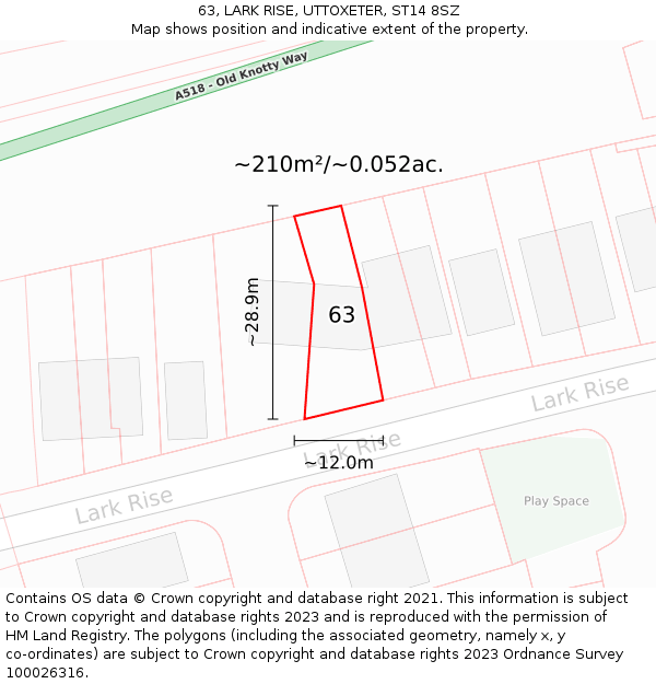 63, LARK RISE, UTTOXETER, ST14 8SZ: Plot and title map