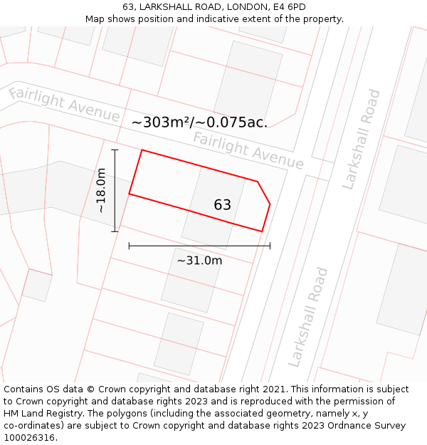 63, LARKSHALL ROAD, LONDON, E4 6PD: Plot and title map