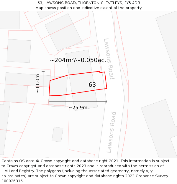 63, LAWSONS ROAD, THORNTON-CLEVELEYS, FY5 4DB: Plot and title map