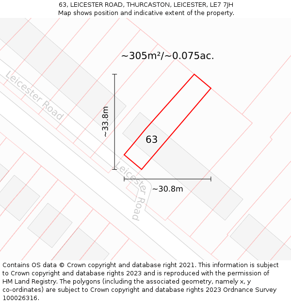 63, LEICESTER ROAD, THURCASTON, LEICESTER, LE7 7JH: Plot and title map