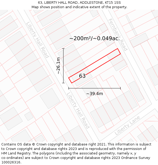 63, LIBERTY HALL ROAD, ADDLESTONE, KT15 1SS: Plot and title map