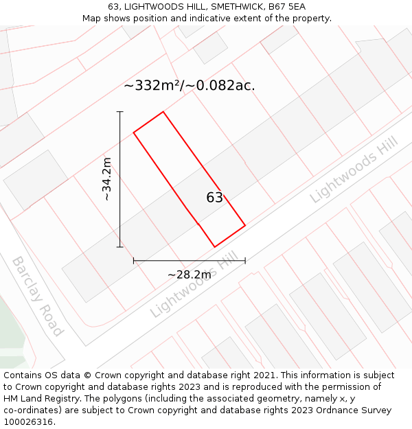 63, LIGHTWOODS HILL, SMETHWICK, B67 5EA: Plot and title map