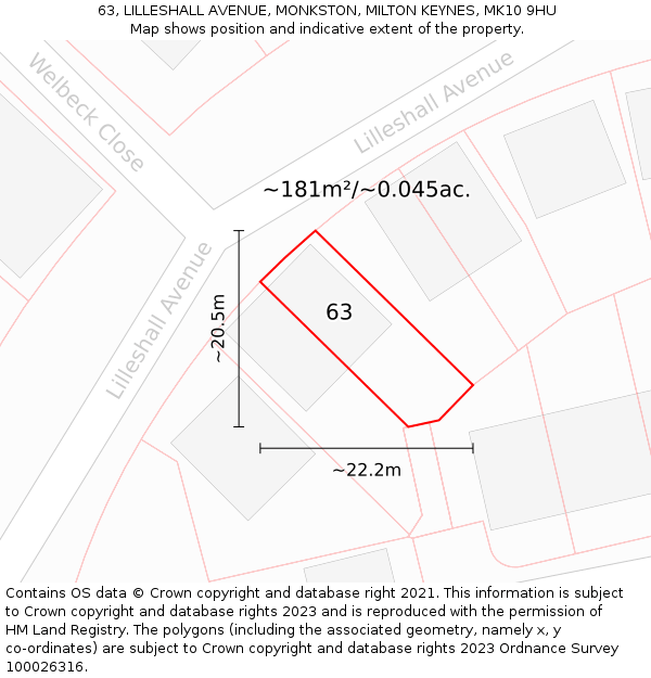 63, LILLESHALL AVENUE, MONKSTON, MILTON KEYNES, MK10 9HU: Plot and title map
