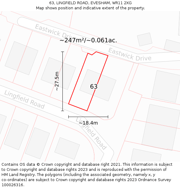 63, LINGFIELD ROAD, EVESHAM, WR11 2XG: Plot and title map