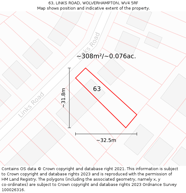 63, LINKS ROAD, WOLVERHAMPTON, WV4 5RF: Plot and title map