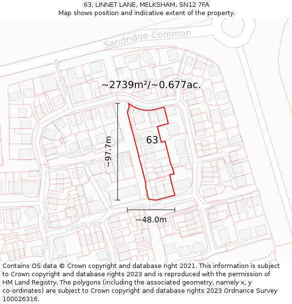63, LINNET LANE, MELKSHAM, SN12 7FA: Plot and title map