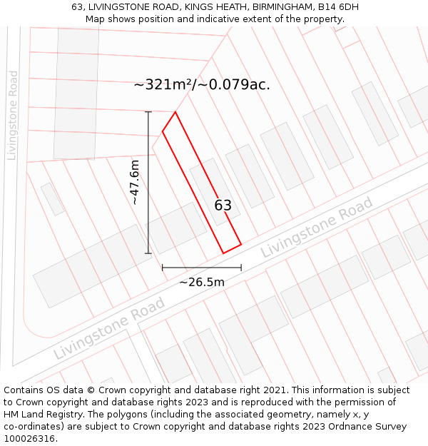 63, LIVINGSTONE ROAD, KINGS HEATH, BIRMINGHAM, B14 6DH: Plot and title map