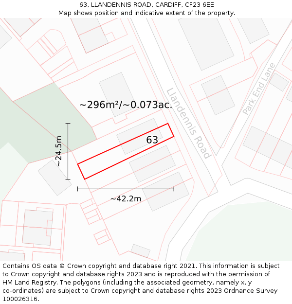 63, LLANDENNIS ROAD, CARDIFF, CF23 6EE: Plot and title map