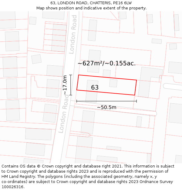 63, LONDON ROAD, CHATTERIS, PE16 6LW: Plot and title map