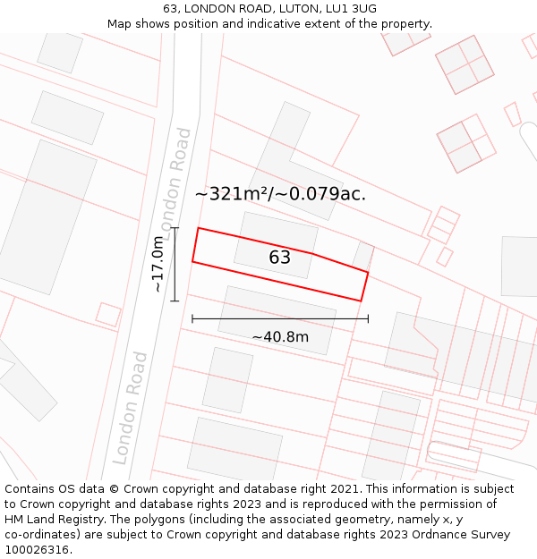 63, LONDON ROAD, LUTON, LU1 3UG: Plot and title map