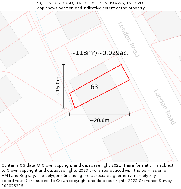 63, LONDON ROAD, RIVERHEAD, SEVENOAKS, TN13 2DT: Plot and title map