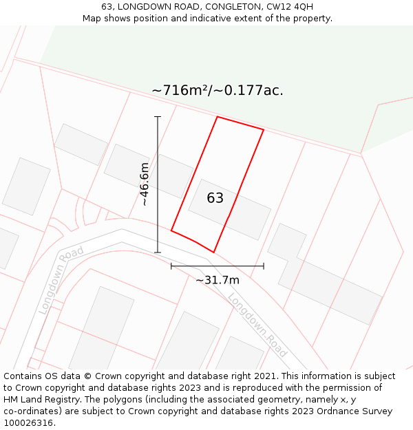 63, LONGDOWN ROAD, CONGLETON, CW12 4QH: Plot and title map