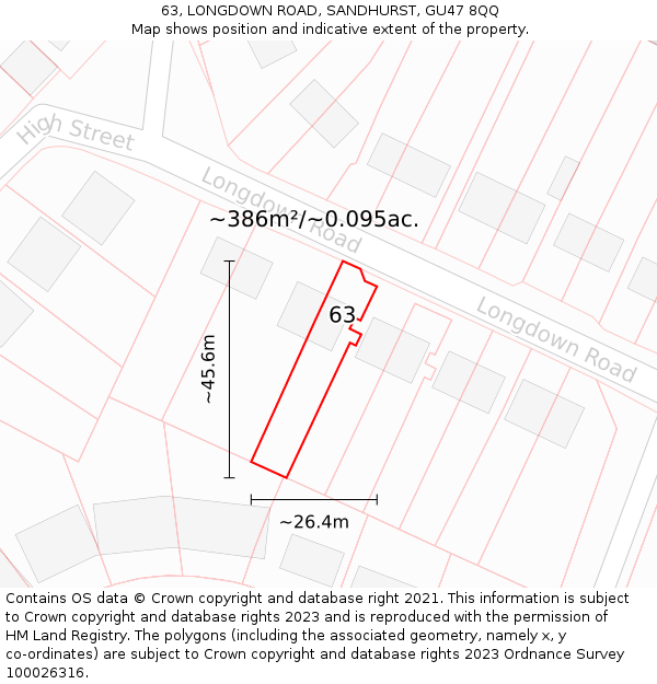 63, LONGDOWN ROAD, SANDHURST, GU47 8QQ: Plot and title map