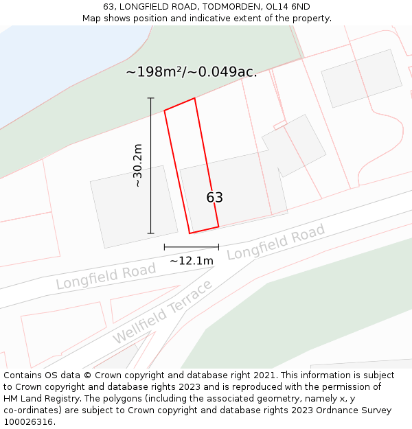 63, LONGFIELD ROAD, TODMORDEN, OL14 6ND: Plot and title map