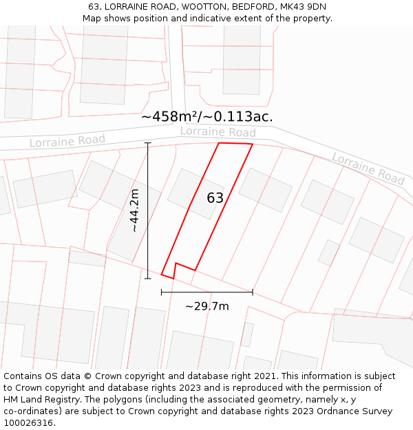 63, LORRAINE ROAD, WOOTTON, BEDFORD, MK43 9DN: Plot and title map