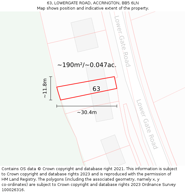 63, LOWERGATE ROAD, ACCRINGTON, BB5 6LN: Plot and title map
