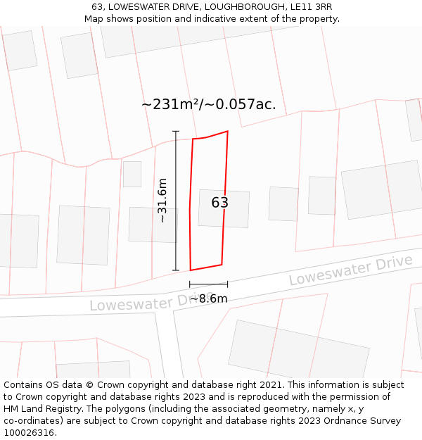 63, LOWESWATER DRIVE, LOUGHBOROUGH, LE11 3RR: Plot and title map