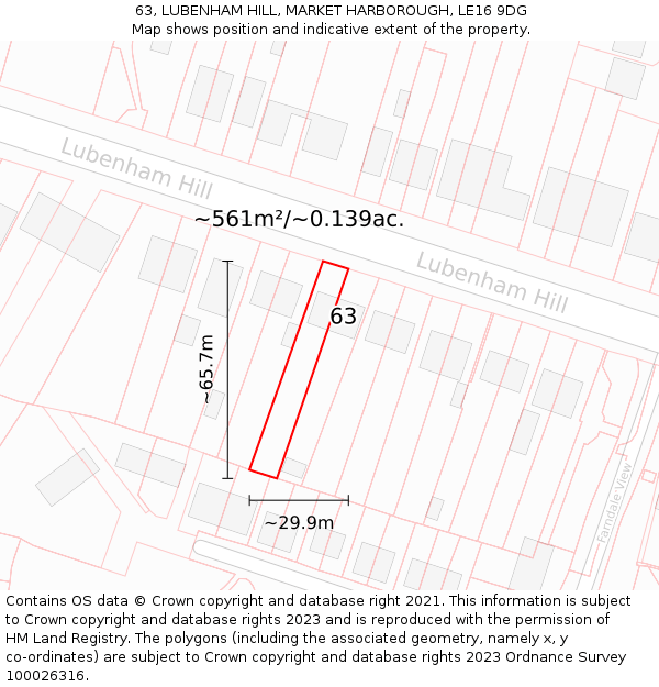 63, LUBENHAM HILL, MARKET HARBOROUGH, LE16 9DG: Plot and title map