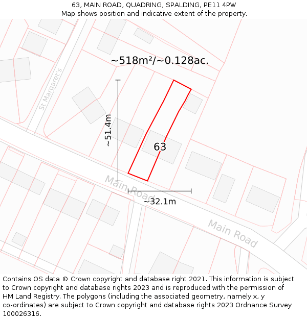 63, MAIN ROAD, QUADRING, SPALDING, PE11 4PW: Plot and title map