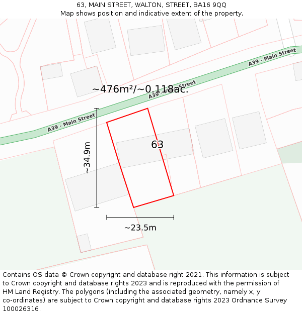 63, MAIN STREET, WALTON, STREET, BA16 9QQ: Plot and title map