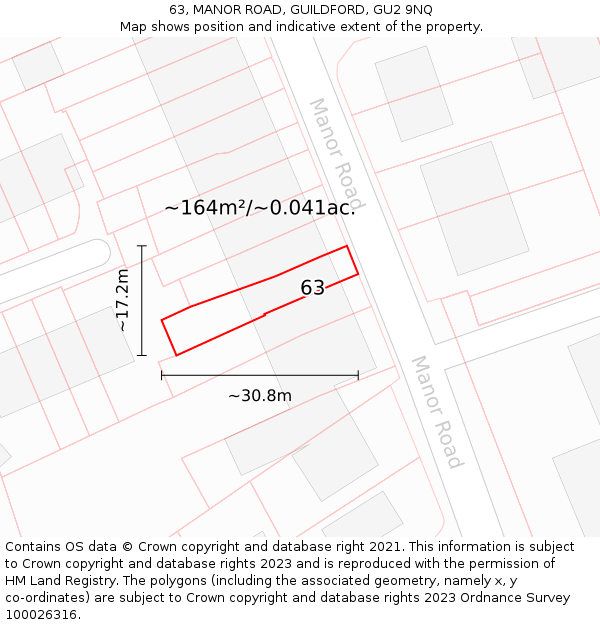 63, MANOR ROAD, GUILDFORD, GU2 9NQ: Plot and title map