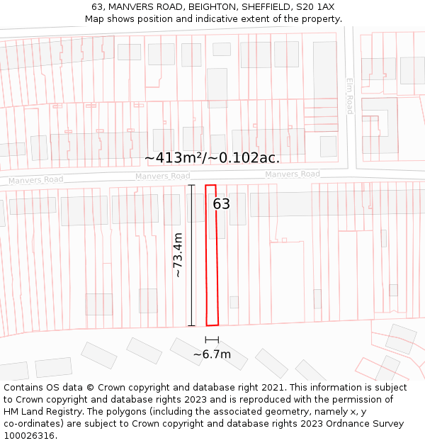 63, MANVERS ROAD, BEIGHTON, SHEFFIELD, S20 1AX: Plot and title map