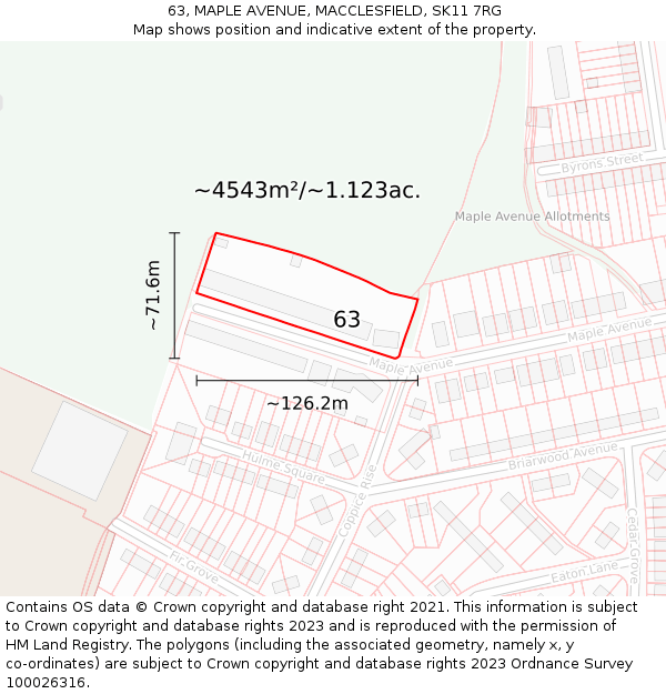 63, MAPLE AVENUE, MACCLESFIELD, SK11 7RG: Plot and title map