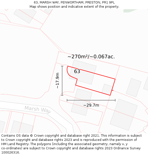 63, MARSH WAY, PENWORTHAM, PRESTON, PR1 9PL: Plot and title map