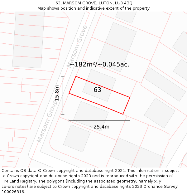 63, MARSOM GROVE, LUTON, LU3 4BQ: Plot and title map