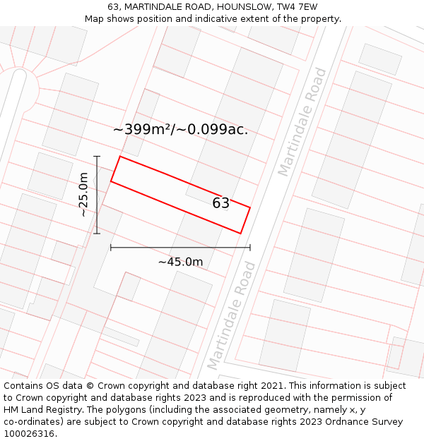 63, MARTINDALE ROAD, HOUNSLOW, TW4 7EW: Plot and title map