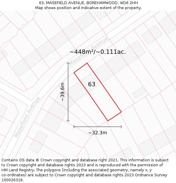 63, MASEFIELD AVENUE, BOREHAMWOOD, WD6 2HH: Plot and title map