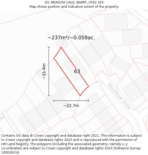 63, MEADOW VALE, BARRY, CF63 1ES: Plot and title map