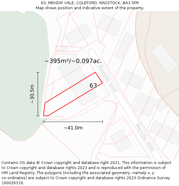 63, MENDIP VALE, COLEFORD, RADSTOCK, BA3 5PR: Plot and title map