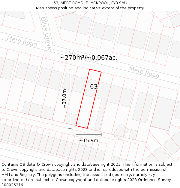63, MERE ROAD, BLACKPOOL, FY3 9AU: Plot and title map