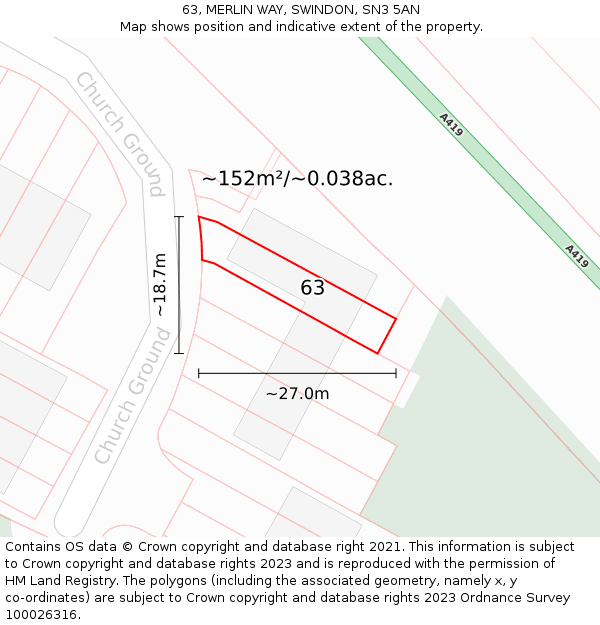 63, MERLIN WAY, SWINDON, SN3 5AN: Plot and title map