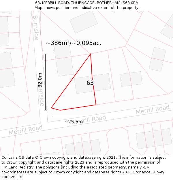63, MERRILL ROAD, THURNSCOE, ROTHERHAM, S63 0PA: Plot and title map