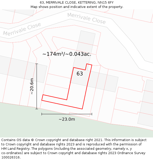 63, MERRIVALE CLOSE, KETTERING, NN15 6FY: Plot and title map
