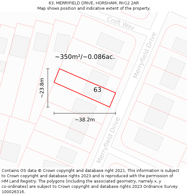 63, MERRYFIELD DRIVE, HORSHAM, RH12 2AR: Plot and title map
