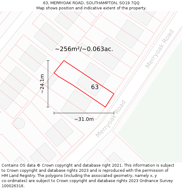63, MERRYOAK ROAD, SOUTHAMPTON, SO19 7QQ: Plot and title map
