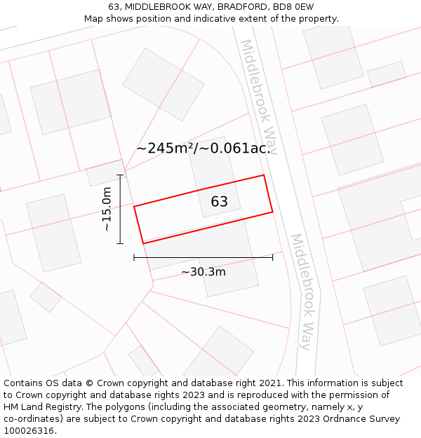 63, MIDDLEBROOK WAY, BRADFORD, BD8 0EW: Plot and title map