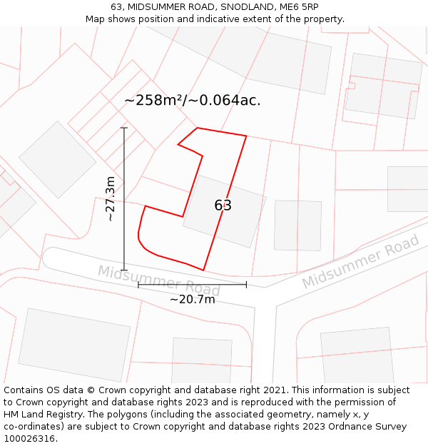63, MIDSUMMER ROAD, SNODLAND, ME6 5RP: Plot and title map