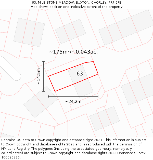 63, MILE STONE MEADOW, EUXTON, CHORLEY, PR7 6FB: Plot and title map