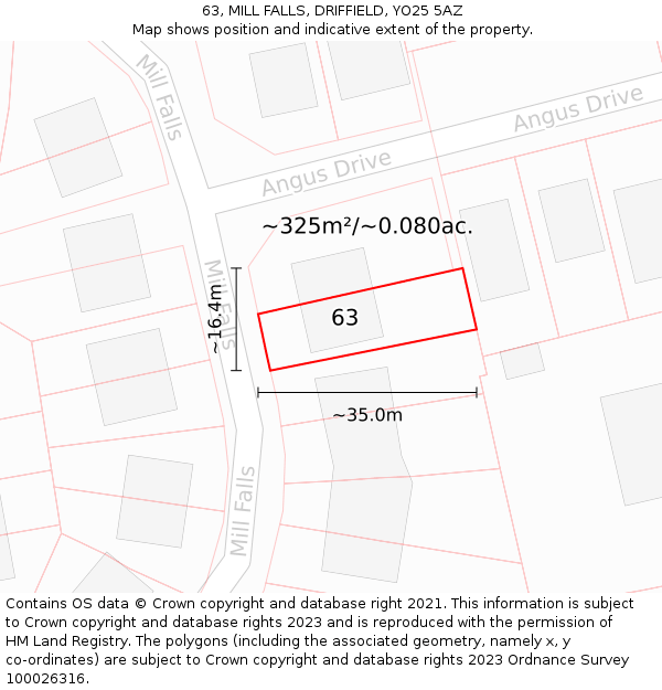 63, MILL FALLS, DRIFFIELD, YO25 5AZ: Plot and title map