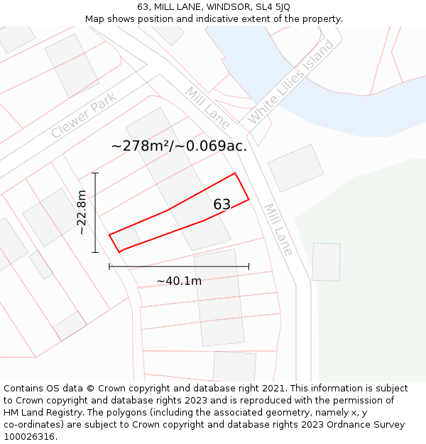 63, MILL LANE, WINDSOR, SL4 5JQ: Plot and title map